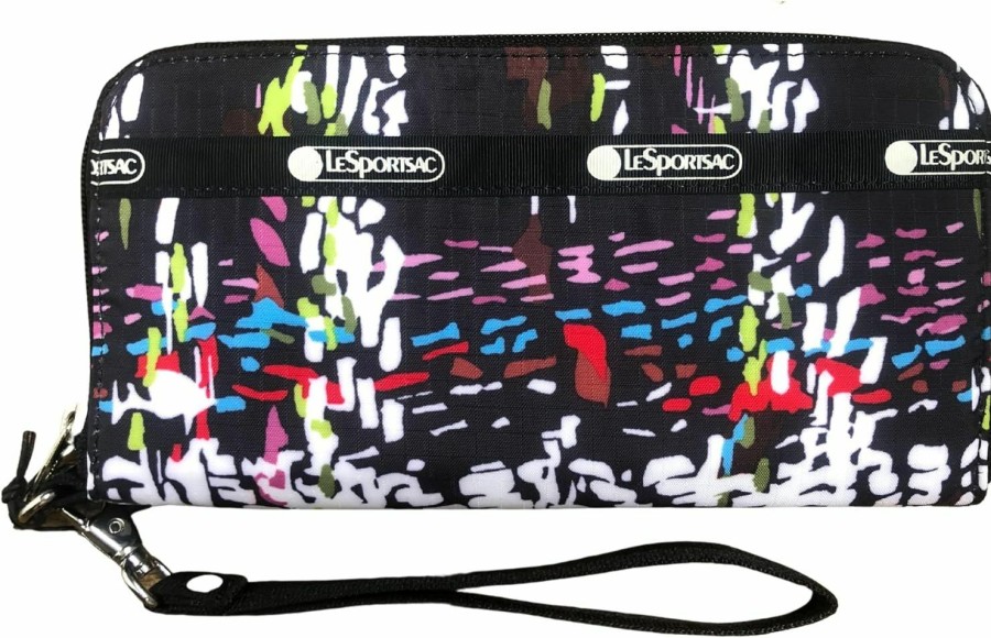 Hot LeSportsac Lesportsac Running Weave Tech Wallet Wristlet, Zip Around Wallet/Detachable Wristlet Strap, Holds Cell Phone, Style 3462/Color E474, Festive Abstract Printed Weave, Modern Interpretative Plaid