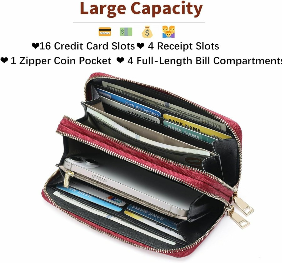 New GOIACII Goiacii Women'S Wallet Large Capacity Double Zip Around Credit Card Holder Leather Ladies Wallet With Rfid Blocking Phone Wristlet Purse