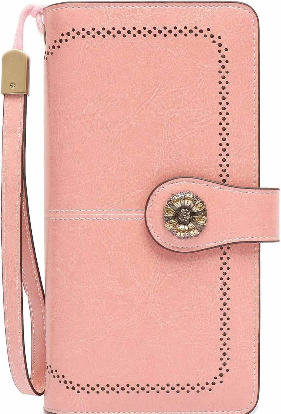 New Pearl Angeli Pearl Angeli Wristlet Wallets For Women Waxy Leather Credit Card Wallet With Rfid Blocking