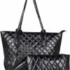 Clearance QZUnique Qzunique Quilted Tote Bag Set, 2Pcs Leather Shoulder Bag Wristlet Wallet For Women Lightweight Large Top Zipper Handbag Purse For Work Travel School