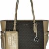 Hot Michael Kors Michael Michel Kors Gilly Large Drawstring Travel Tote Bundled With Zip Around Continental Wristlet And Purse Hook (Camel/Brown Signature/Croc)