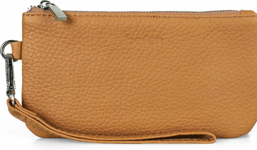 Clearance befen Befen Genuine Leather Wristlet Coin Purse, Small Italian Leather Zipper Wallet Pouch For Women 6.75 X 3.75