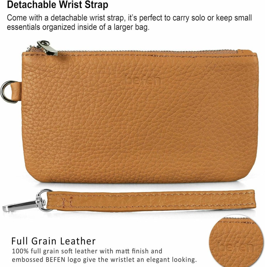 Clearance befen Befen Genuine Leather Wristlet Coin Purse, Small Italian Leather Zipper Wallet Pouch For Women 6.75 X 3.75