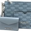 Best Michael Kors Michael Kors Jet Set Travel Large 2 In 1 Card Case And Wristlet Clutch Mk Signature (Pale Blue)