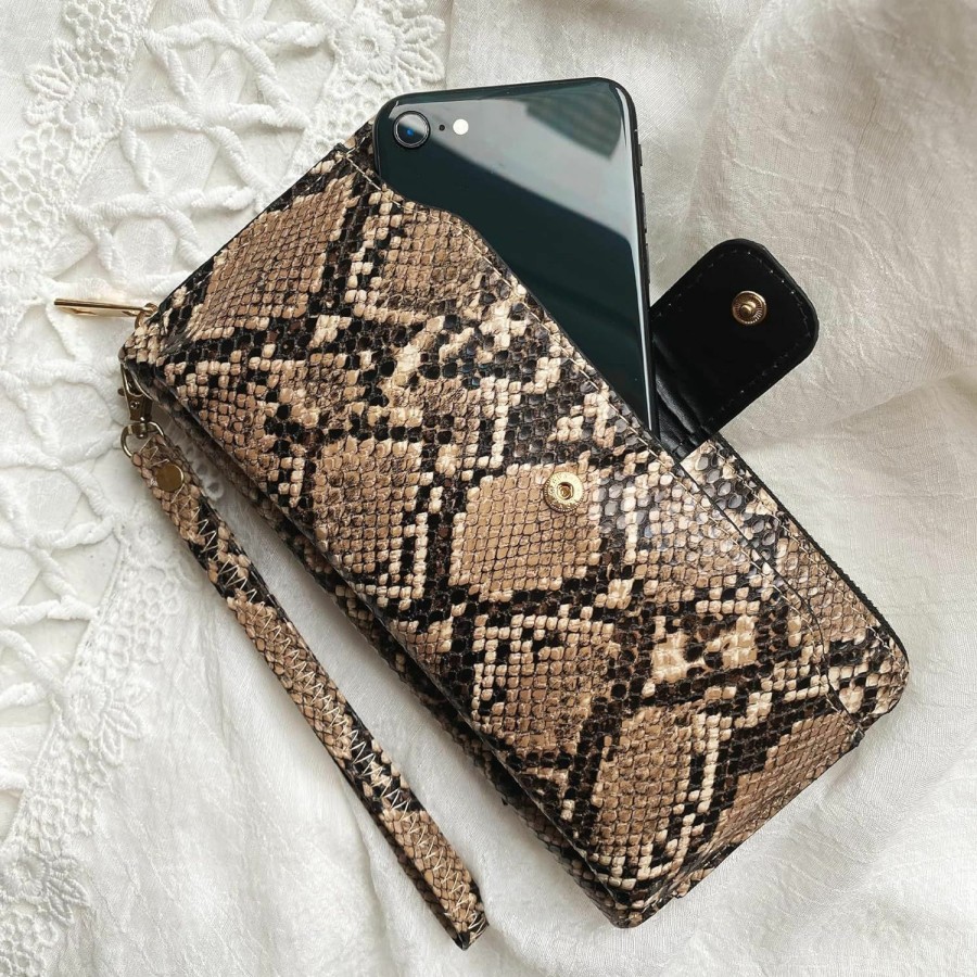 Hot Rebecca & Rifka Rebecca & Rifka Faux Python Snakeskin Zip Around Wristlet Wallet With Phone Pocket