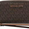 New Michael Kors Michael Kors Jet Set Travel Large Flat Multifunction Phone Case Wristlet (Vanilla/Dark Acorn)