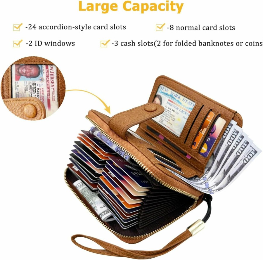 Best YUHAN PRETTY Yuhan Pretty Rfid Blocking Credit Card Holder Wallets For Women Large Capacity Wristlet Bifold Leather Card Case Organizer(Vintage Teal)