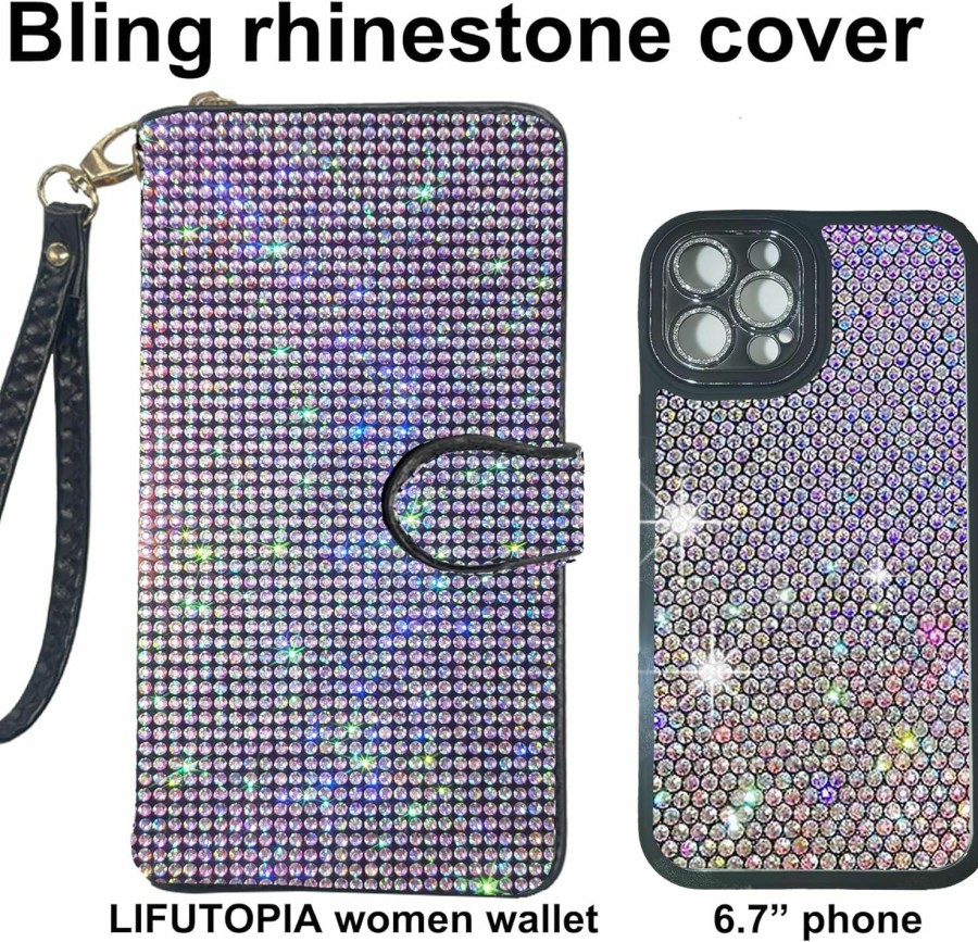 Hot LIFUTOPIA Lifutopia Bling Rhinestone Womens Wallet Artificial Diamond Wristlet Clutch Purse Credit Card Holder Large Capacity For Checkbook Phone White/Silver