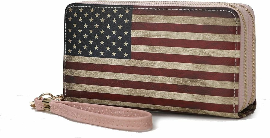 New MKF Collection Mkf Collection Usa Wristlet Wallet For Women'S, American Flag Vegan Leather Double Zipper Multi Pocket Small Patriotic Purse