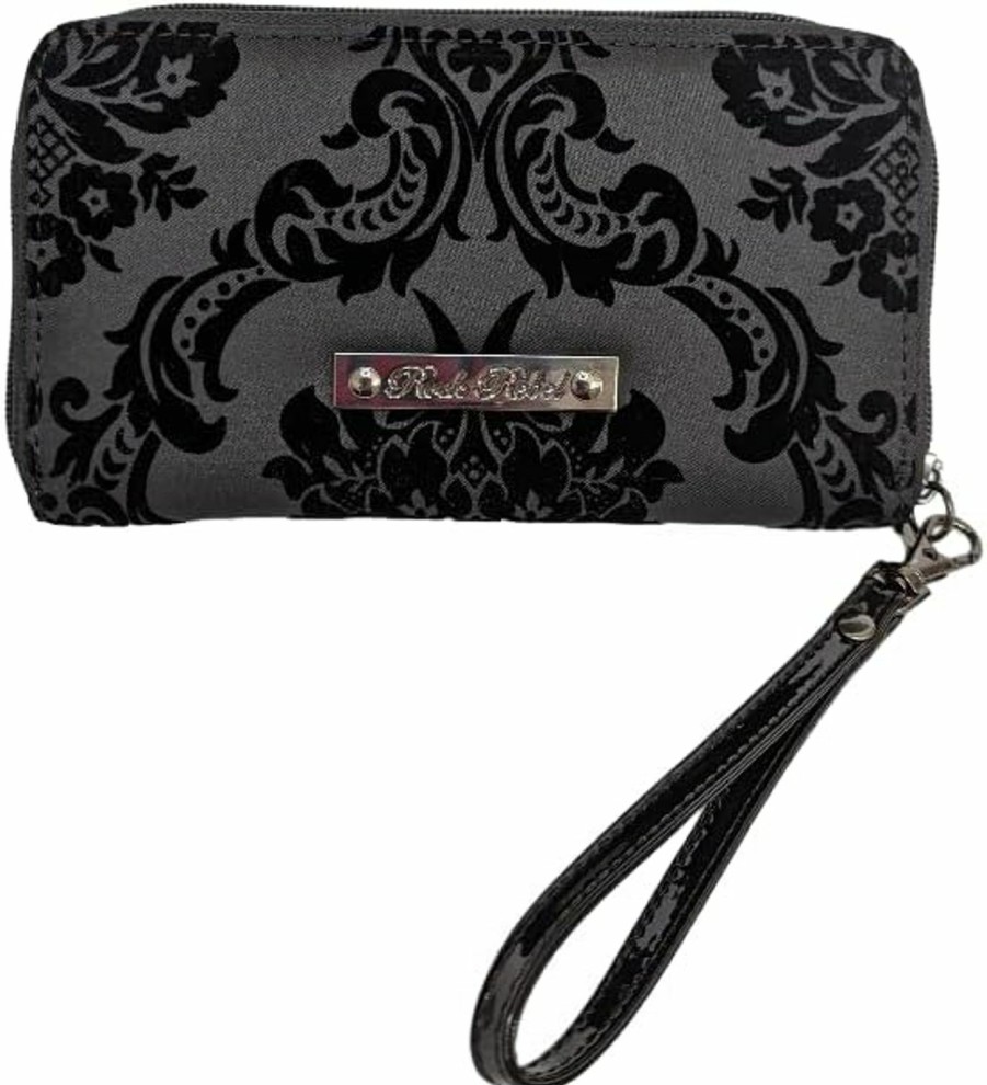 Best Rock Rebel Rock Rebel Black On Black Wristlet Victorian Damask Zip Around Wallet