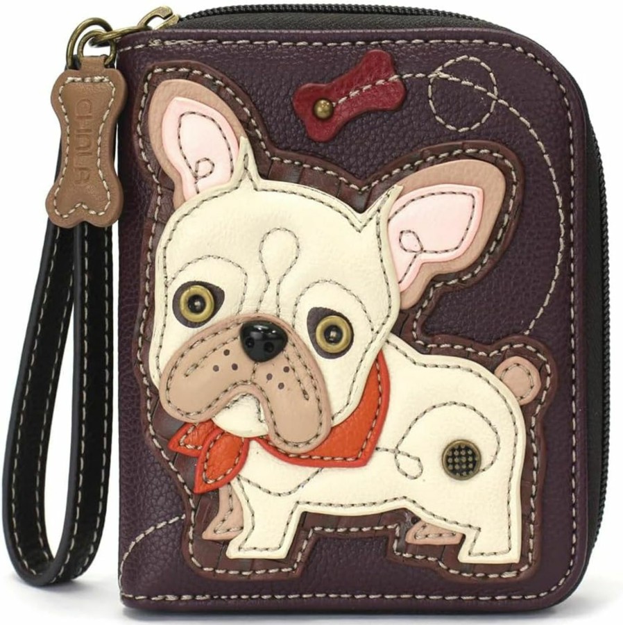 Hot Chala Group Chala Vegan Leather Zip Around Wallet With Wristlet (French Bulldog - Plum)