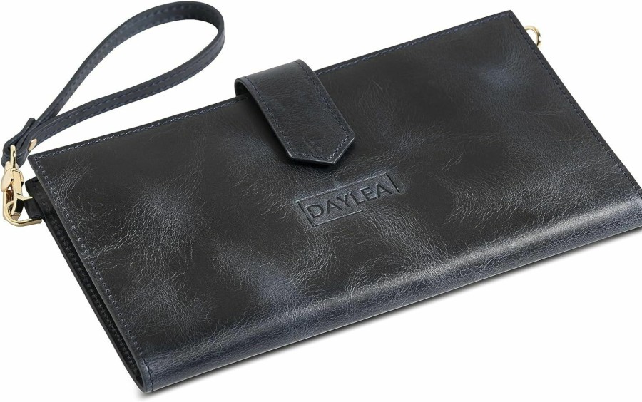 Hot DAYLEA Daylea Women'S Genuine Leather Wristlet Clutch Wallet With Rfid Protection - Bifold Wristlet Clutch Zipper Purse Multi Slot Credit Card Holder For Women - Slim Design, Perfect For Travel | Black