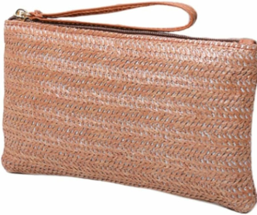 Best Akuihizo Akuihizo Straw Clutch Bag For Women Straw Handbag Beach Straw Bag Bohemian Zipper Wristlet Bag Beach Straw Purse