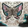 Wholesale WESTERN ORIGIN Western Style Butterfly Rhinestone Concho Studded Embroidered Floral Country Wrist Strap Women Wristlet Double Zip Wallet