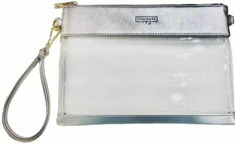 New Thomas & Lee Thomas & Lee Silver Clear Gameday Wristlet, 11-Inch Width, Pvc Vegan Plastic, Gift, Women