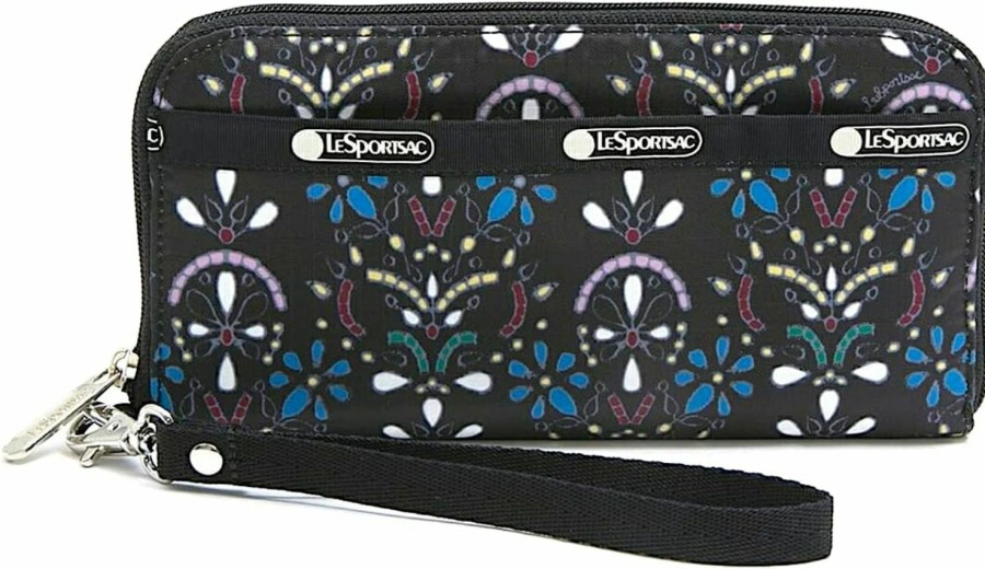 Online LeSportsac Lesportsac Cloistered Jewels Tech Wallet Wristlet, Zip Around Wallet/Detachable Wristlet Strap, Holds Cell Phone, Style 3462/Color E469, Mosaic Art Tiles In Colorful Crest & Flower Motifs