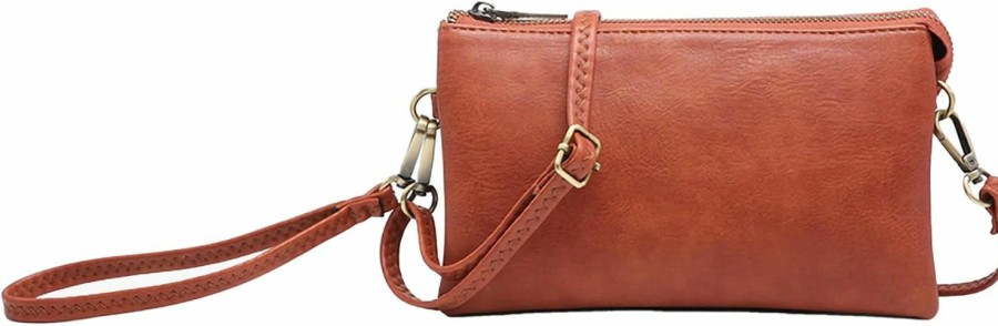 Wholesale JEN & CO. Jen & Co. M013-Rust Riley Wristlet Adjustable/Detachable Strap Vegan Leather Crossbody Handbag, Rust