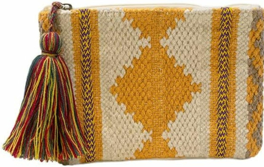 New JEN & CO. Jen & Co. Purse Pouch Boho Wallet - Small Womens Wallet Adalaide Printed Cotton Pouch, Mustard (Cs2161-Md)