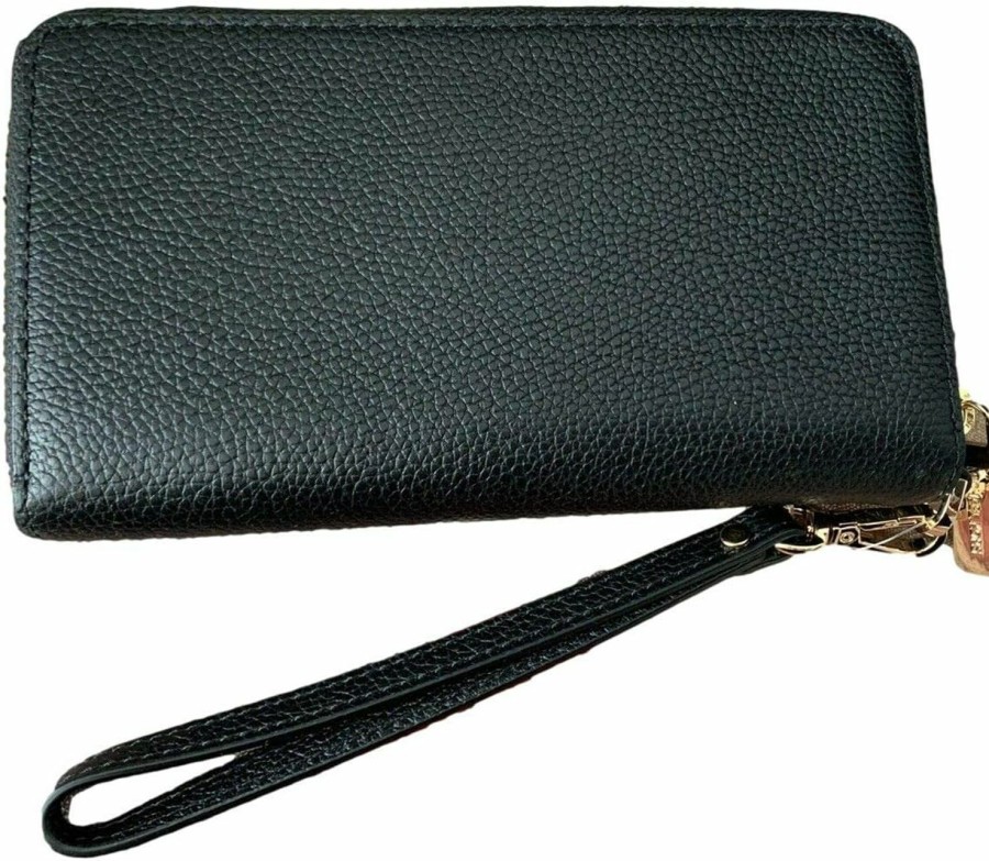 New Michael Kors Michael Kors Fulton Large Flat Multifunctional Phone Case Wristlet Black Leather