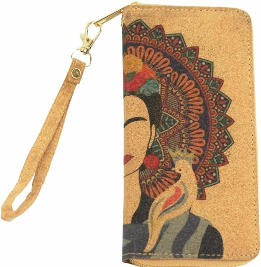 Clearance Soul Living Creations Soul Living Creations Frida Kahlo Cork Vegan Wristlet Wallet Mexican Art Design