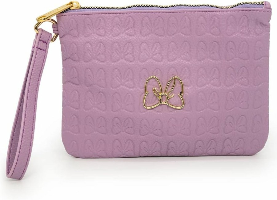 Wholesale Buckle-Down Buckle-Down Disney Wallet, Single Pocket Wristlet, Minnie Mouse Bow Debossed With Metal Gold Bow Icon, Lilac, Vegan Leather