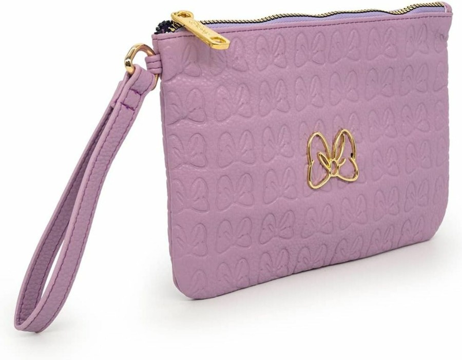 Wholesale Buckle-Down Buckle-Down Disney Wallet, Single Pocket Wristlet, Minnie Mouse Bow Debossed With Metal Gold Bow Icon, Lilac, Vegan Leather