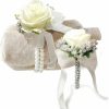 Wholesale Generic Sunee - 2 Pcs Wedding Corsage And Boutonniere White Roses Pearl Wedding Prom Wristlet Band Bracelet For Women Bride Bridesmaid