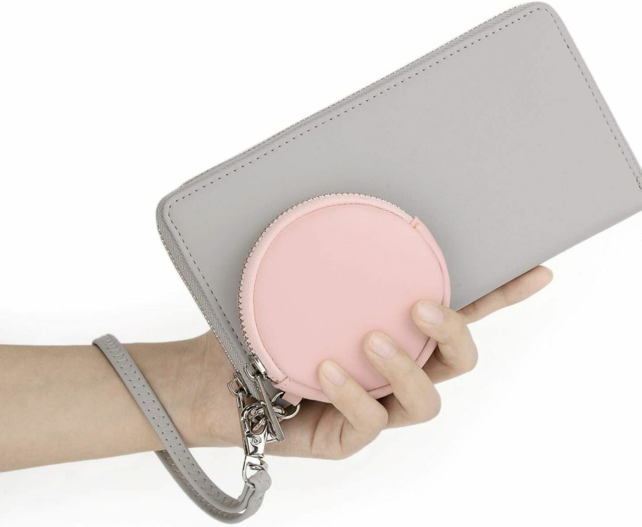 Wholesale UTO Uto Women Wallet Large Leather 2 Pcs Zip Pouch Card Holder Checkbook Passport Organizer Ladies Travel Clutch With Wristlet Pale Mauve