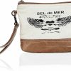 Hot CREATIVE LEATHER ART Upcycled Canvas & Leather Wristlet Wallet Handbag For Women Off-White