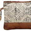 New Myra Bag Myra Bag Floral Upcycled Canvas Wristlet Bag S-1019, Brown, Small