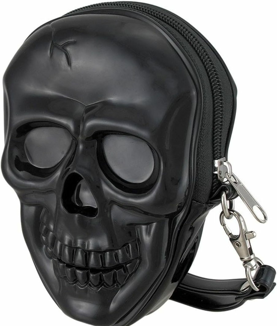 Best Zeckos Zeckos Glossy Black Vinyl Molded Skull Shaped Wristlet Purse W/Removable Strap 6 Inches High