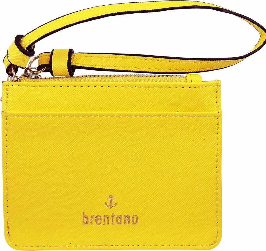 New B BRENTANO B Brentano Vegan Saffiano Leather Slim Id Credit Card Case With Wristlet Strap (Yellow)