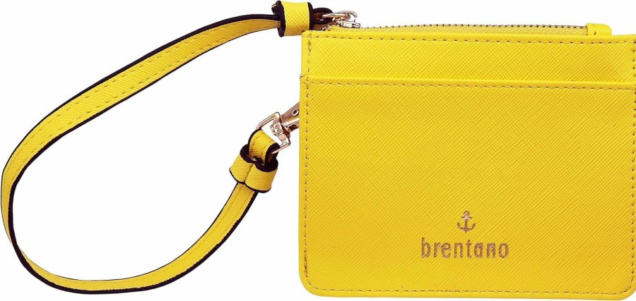 New B BRENTANO B Brentano Vegan Saffiano Leather Slim Id Credit Card Case With Wristlet Strap (Yellow)