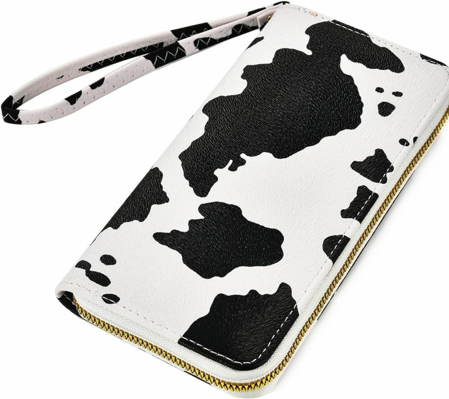 Hot Wabilu Cow Print Pu Leather Wallet Zip Around Cash Coin Card Phone Holder Women Girls Wallet Long Wristlet Purse Clutch Handbag