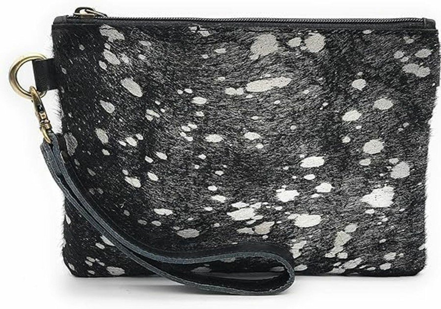 Online Mesa Luna Mesa Luna Metallic Cowhide Handcrafted Large Wristlet Pouch Clutch (Graphite)