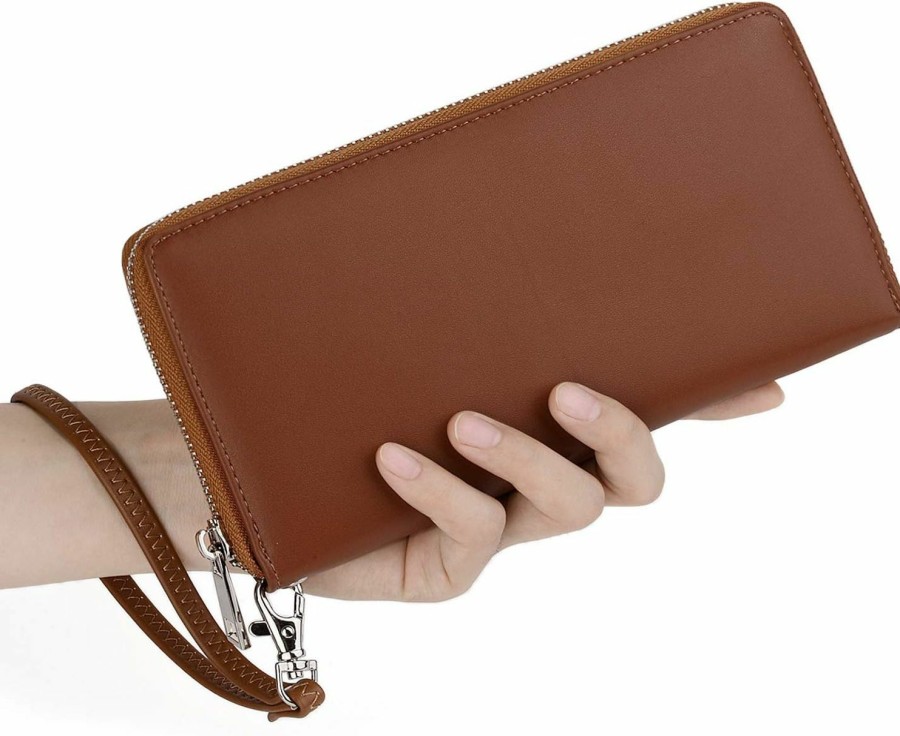 Online UTO Uto Women Wallet Leather Zip Around Card Holder Checkbook Passport Organizer Ladies Travel Clutch With Wristlet