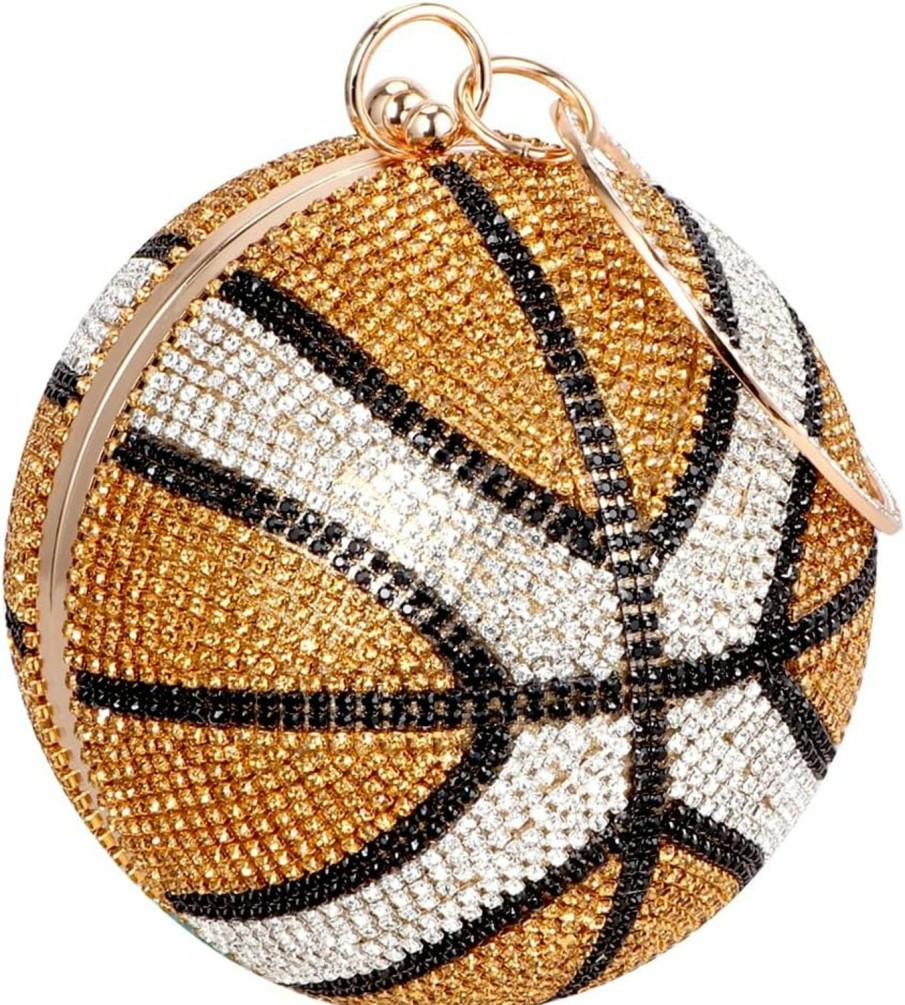 Best Gripit Gripit Women'S Bling Basketball Purse With Diamond Accents Round Ball Crystal Bag Purse Wristlet Handbags Gold Clutch