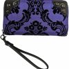 Clearance Rock Rebel Rock Rebel Black On Royal Purple Wristlet Violet Victorian Damask Zip Around Wallet