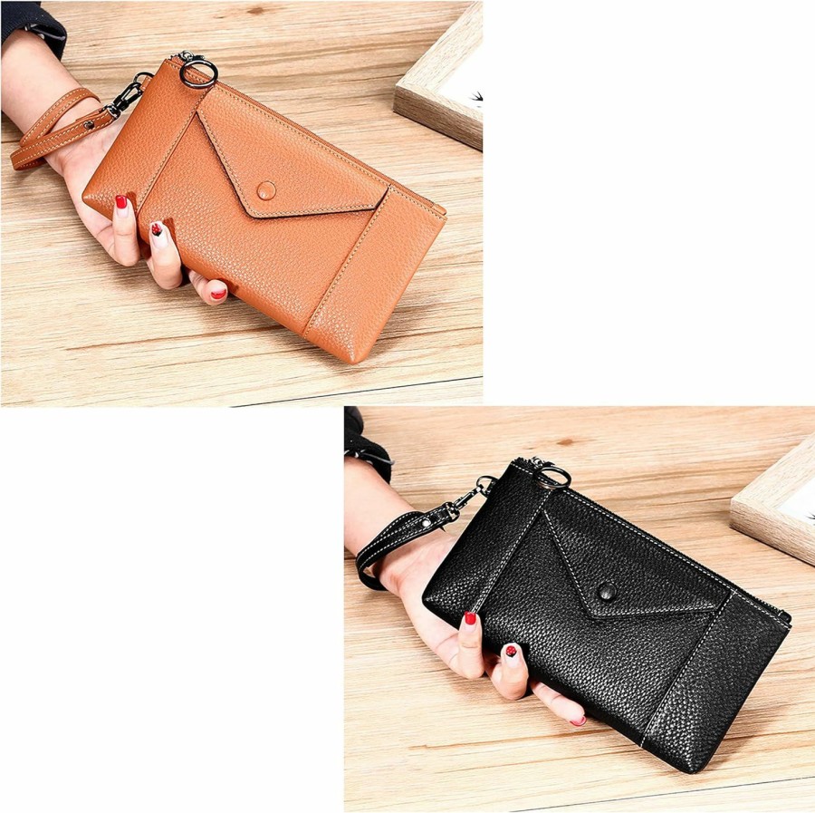 New DORIS&JACKY Doris&Jacky Leather Wristlet Purses For Women Small Soft Clutch Bag With Multi-Pockes