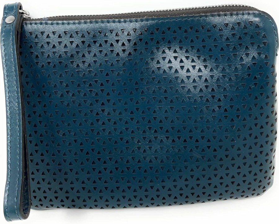 New Patricia Nash Patricia Nash Perforated Leather Cassini Wristlet, Blue Coral