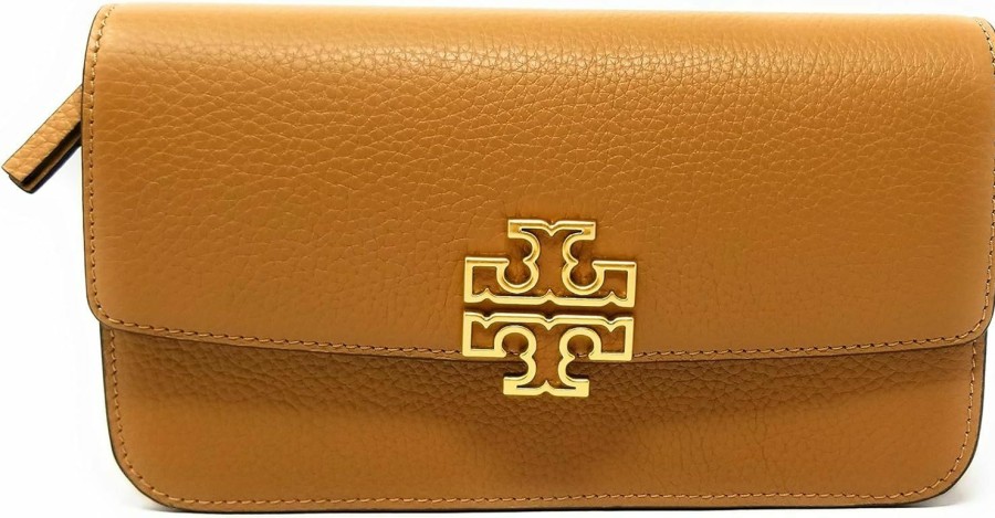 Clearance Tory Burch Tory Burch Women'S Britten Leather Chain Wallet Tiramisu