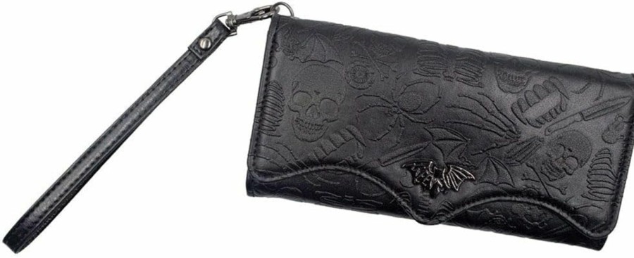 Hot kreepsville 666 Kreepsville 666 Gothic Embossed Skull Death Bat Trifold Women'S Wristlet Wallet