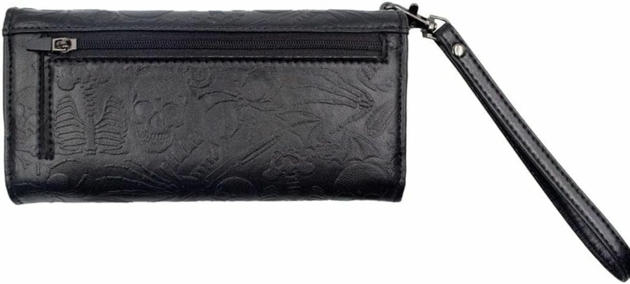 Hot kreepsville 666 Kreepsville 666 Gothic Embossed Skull Death Bat Trifold Women'S Wristlet Wallet