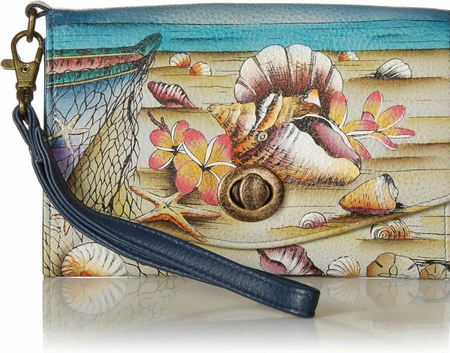 Online Anna by Anuschka Anna By Anuschka Hand Painted Women'S Genuine Leather - Vintage Wristlet Clutch - Caribbean Dream