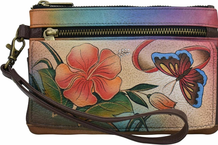 Best Anna by Anuschka Anna By Anuschka Hand Painted Women'S Leather Wristlet Organizer Wallet, Antique Hibiscus