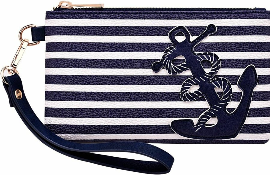 Clearance inOne Inone Pu Nautical Anchor Purse, 8.5\"X5.0\" Wristlet Bag Zip Coin Pouch