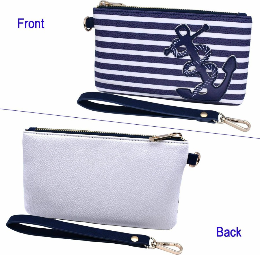 Clearance inOne Inone Pu Nautical Anchor Purse, 8.5\"X5.0\" Wristlet Bag Zip Coin Pouch