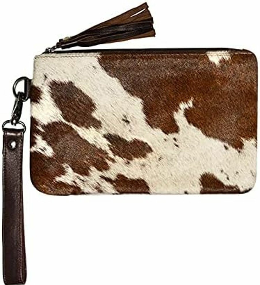 Best 17th Street Trendz Real Cowhide Natural Brown & White Wristlet Women Clutch - Brown White Cow Hide Cow Skin Leather Hair On Wristlet Purse