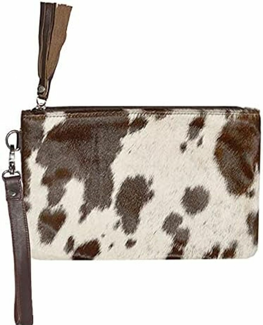 Best 17th Street Trendz Real Cowhide Natural Brown & White Wristlet Women Clutch - Brown White Cow Hide Cow Skin Leather Hair On Wristlet Purse