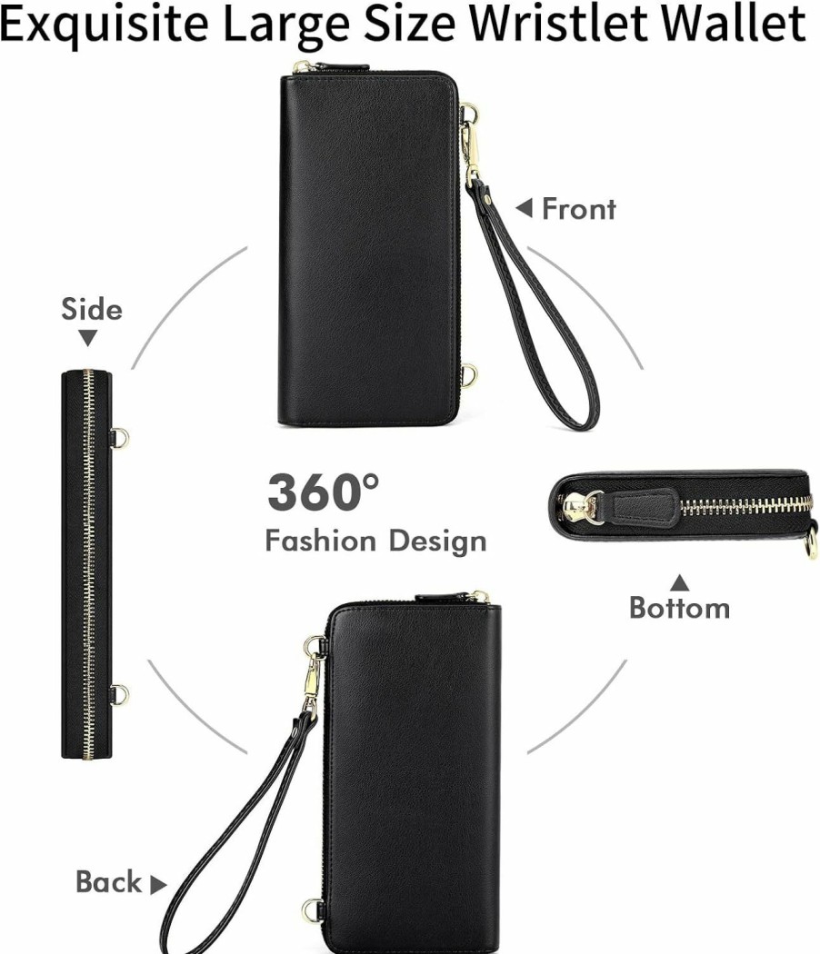 Clearance nuoku Nuoku Wristlet For Women Credit Card Holder Cell Phone Purse Pu Leather Clutch With Rfid Blocking Wristlet (Black)